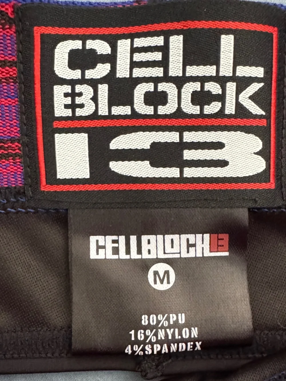 CellBlock 13 PU Leather Jock Brief - Double Zip Pouch - Medium - Black/Blue - Picture 3 of 4